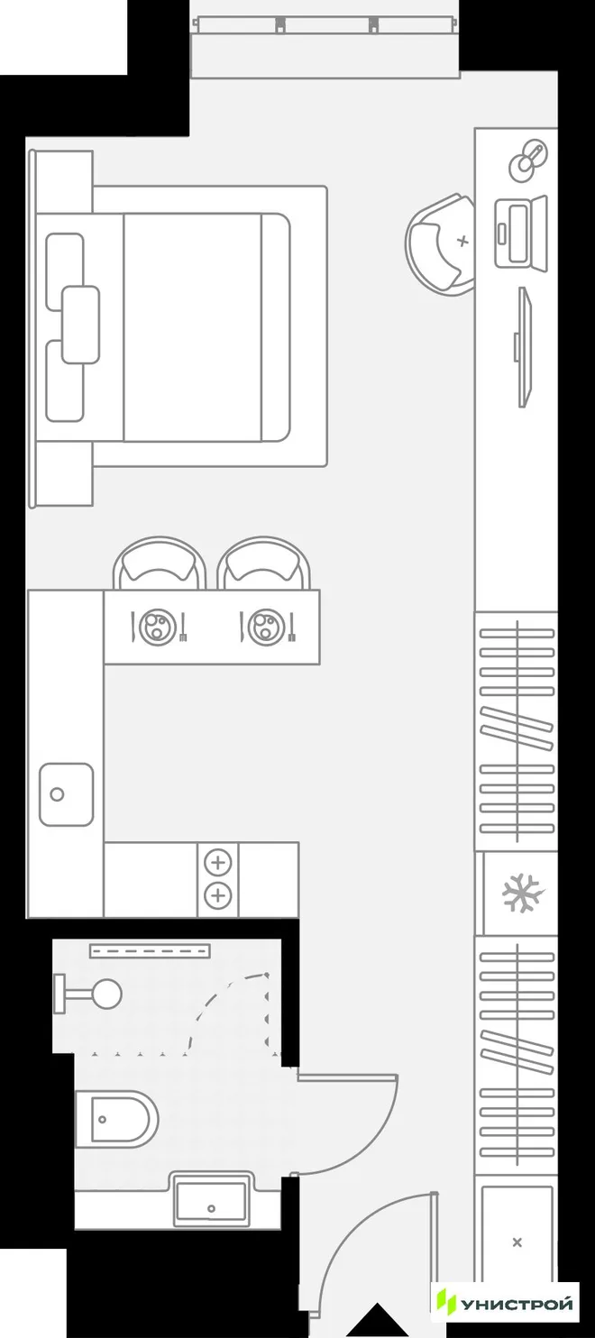 Планировка 1-комн. квартира, 28.61 м² ЖК «YES Горки» Планировка 1-комн. квартира, 28.61 м² ЖК «YES Горки»