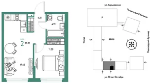 Планировка 2-комн. квартира, 37.01 м² ЖК «Сердце Сибири»