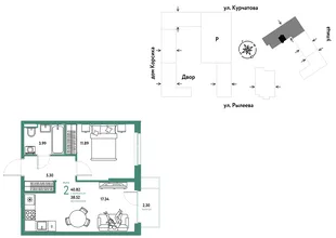 Планировка 2-комн. квартира, 41 м² ЖК «Остров-сад»