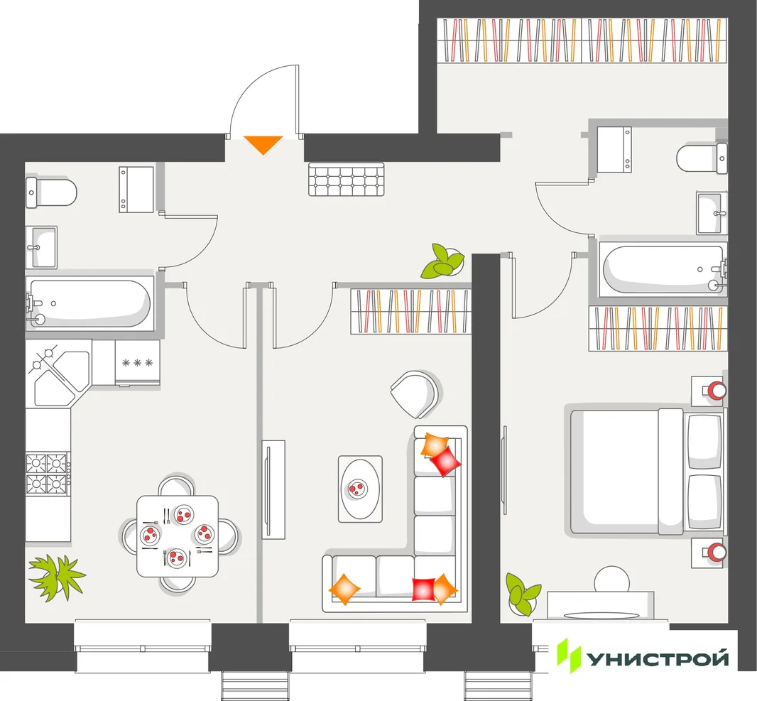 Планировка 2-комн. квартира, 59.26 м² ЖК «Атмосфера»