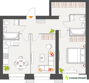 Планировка 2-комн. квартира, 59.26 м² ЖК «Атмосфера»
