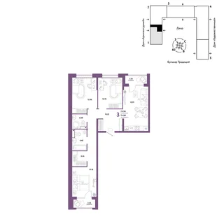 Планировка 3-комн. квартира, 79.98 м² ЖК «Микрорайон Домашний»