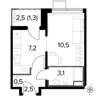 Квартира Студия, 24.9 м² ЖК «1-й Лермонтовский» Фото 1 Квартира Студия, 24.9 м² ЖК «1-й Лермонтовский» Фото 1