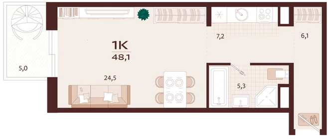 Планировка 1-комн. квартира, 48.1 м² ЖК «Роялта» Планировка 1-комн. квартира, 48.1 м² ЖК «Роялта»