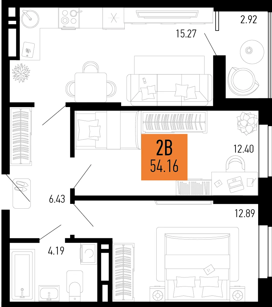 Планировка 2-комн. квартира, 54.16 м² ЖК «Столицыно»