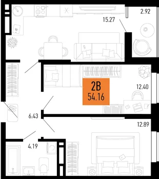 Планировка 2-комн. квартира, 54.16 м² ЖК «Столицыно»