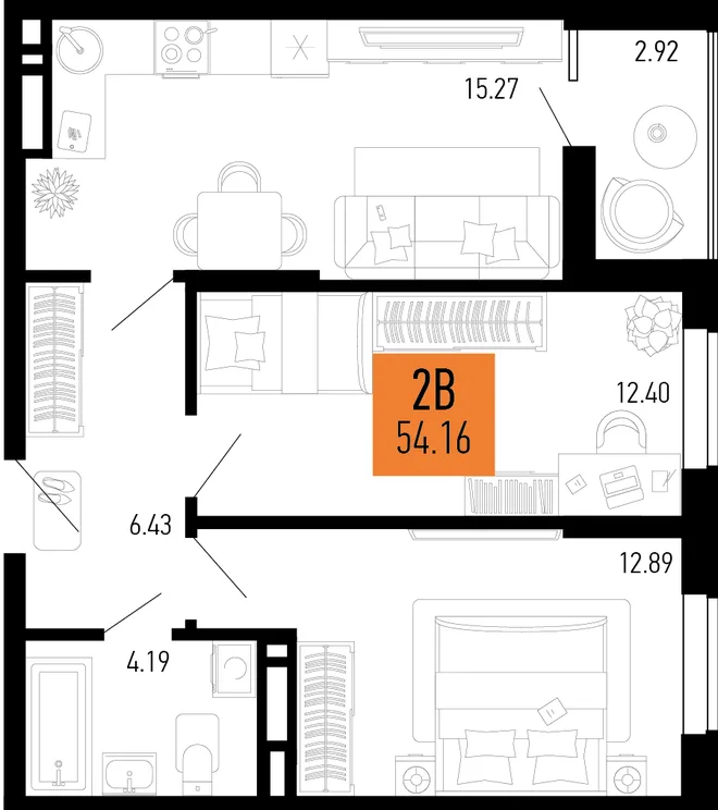 Планировка 2-комн. квартира, 54.16 м² ЖК «Столицыно» Планировка 2-комн. квартира, 54.16 м² ЖК «Столицыно»