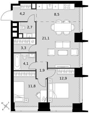 Квартира 3-комн. квартира, 70.5 м² ЖК «Amber Сity» Фото 1 Квартира 3-комн. квартира, 70.5 м² ЖК «Amber Сity» Фото 1