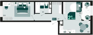 Планировка 2-комн. квартира, 49.3 м² ЖК «Первое место»