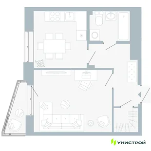 Планировка 1-комн. квартира, 39.91 м² ЖК «Причал»
