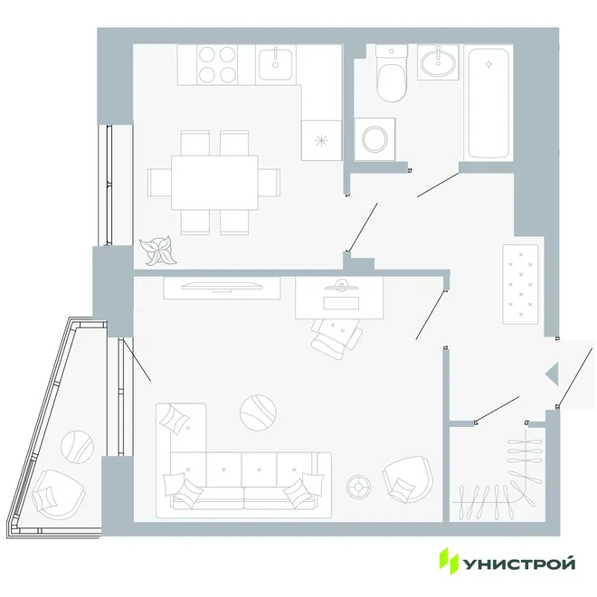 Планировка 1-комн. квартира, 39.91 м² ЖК «Причал»