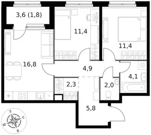 Квартира 2-комн. квартира, 60.5 м² ЖК «1-й Химкинский» Фото 1