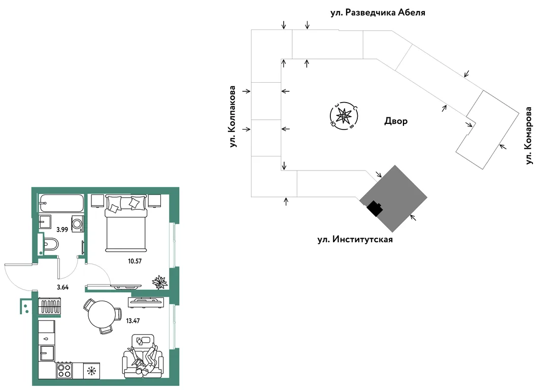 Планировка 2-комн. квартира, 31.67 м² ЖК «Страна.Парковая»
