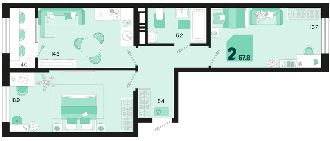 Планировка 2-комн. квартира, 67.8 м² ЖК «Первое место»