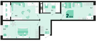 Планировка 2-комн. квартира, 67.8 м² ЖК «Первое место»