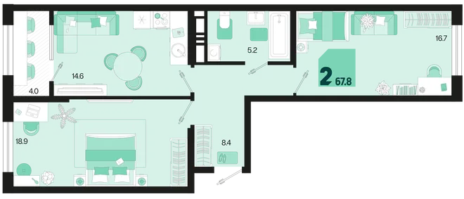 Планировка 2-комн. квартира, 67.8 м² ЖК «Первое место» Планировка 2-комн. квартира, 67.8 м² ЖК «Первое место»