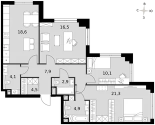 Квартира 3-комн. квартира, 90.8 м² ЖК «Sydney City» Фото 1 Квартира 3-комн. квартира, 90.8 м² ЖК «Sydney City» Фото 1
