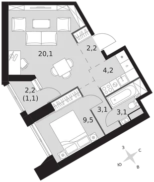 Квартира 2-комн. квартира, 43.3 м² ЖК «Архитектор» Фото 1 Квартира 2-комн. квартира, 43.3 м² ЖК «Архитектор» Фото 1