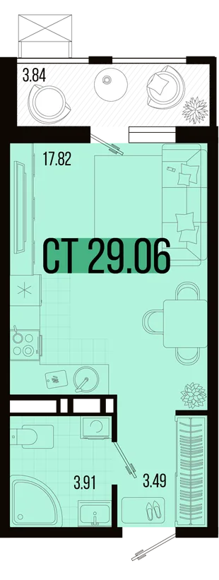 Планировка Студия, 27.14 м² ЖК «Цветной бульвар»