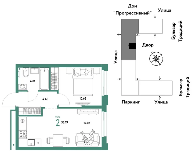 Планировка 2-комн. квартира, 36.19 м² ЖК «Микрорайон Домашний» Планировка 2-комн. квартира, 36.19 м² ЖК «Микрорайон Домашний»