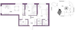 Планировка 3-комн. квартира, 66.65 м² ЖК «Сибирский сад»