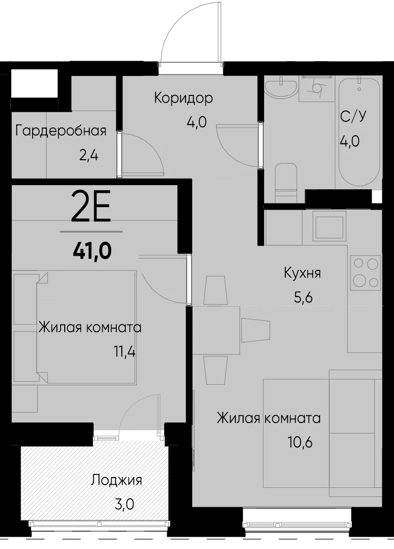Планировка 2-комн. квартира, 40.9 м² ЖК «Васильевский остров»