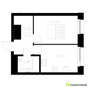 Планировка 1-комн. квартира, 37.62 м² ЖК «Statum»