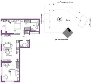 Планировка 3-комн. квартира, 66.43 м² ЖК «Страна.Парковая»