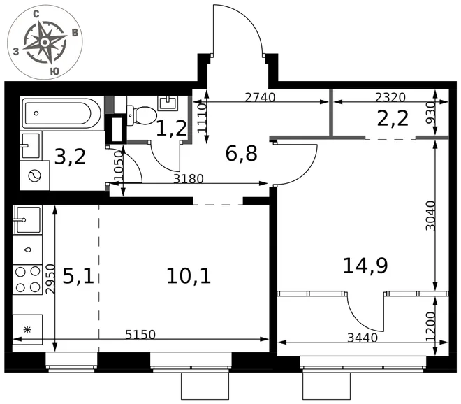 Планировка 2-комн. квартира, 43.5 м² ЖК «1-й Химкинский» Планировка 2-комн. квартира, 43.5 м² ЖК «1-й Химкинский»