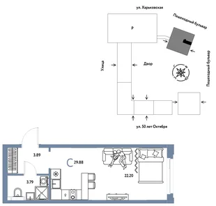Планировка Студия, 29.88 м² ЖК «Сердце Сибири»