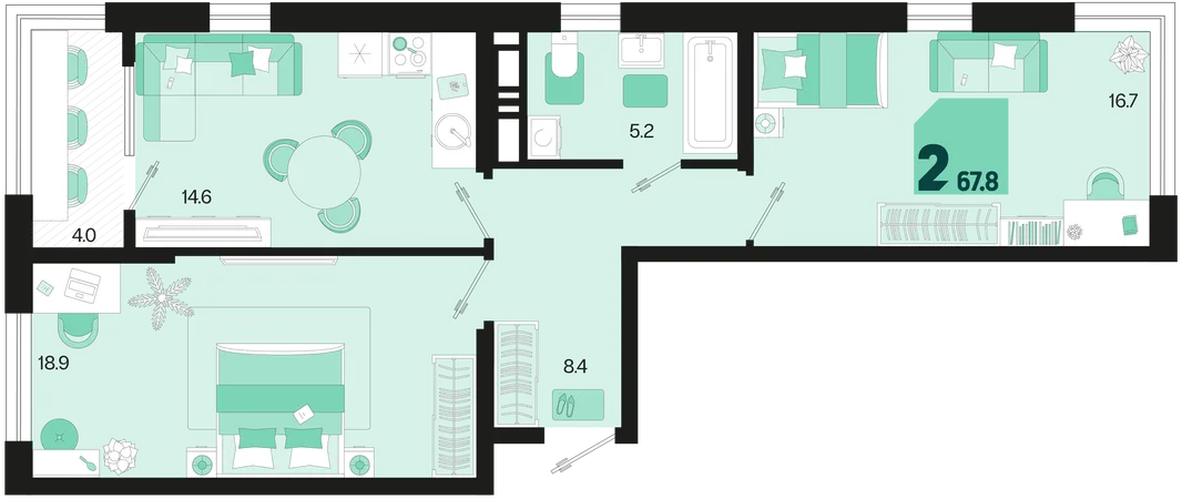 Планировка 2-комн. квартира, 67.8 м² ЖК «Первое место»