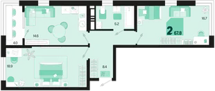 Планировка 2-комн. квартира, 67.8 м² ЖК «Первое место»