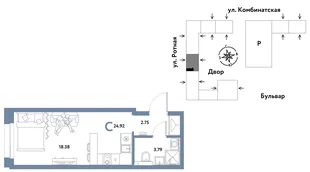 Планировка Студия, 24.81 м² ЖК «Уральский сад»