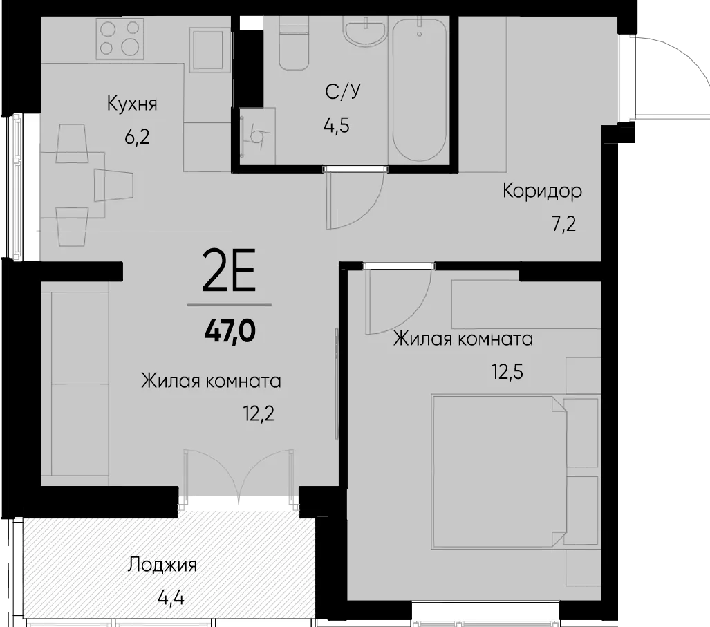 Планировка 2-комн. квартира, 47.3 м² ЖК «Васильевский остров»