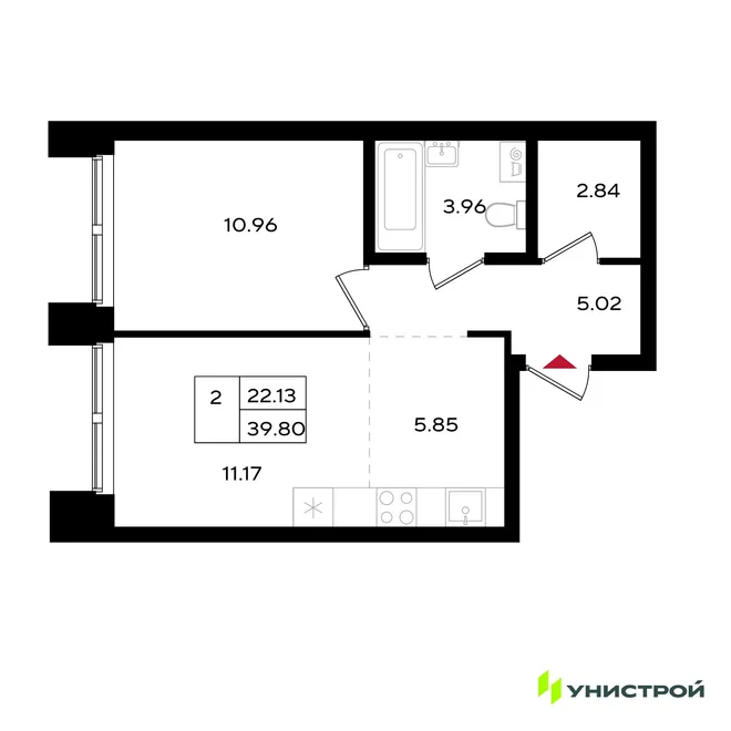 Планировка 2-комн. квартира, 39.75 м² ЖК «Уникум на Энгельса» Планировка 2-комн. квартира, 39.75 м² ЖК «Уникум на Энгельса»