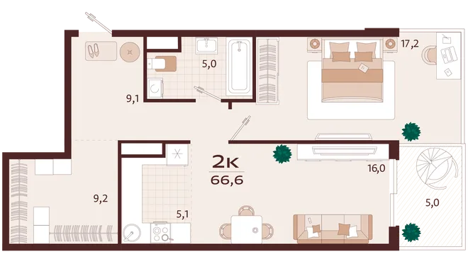 Планировка 2-комн. квартира, 66.6 м² ЖК «Роялта» Планировка 2-комн. квартира, 66.6 м² ЖК «Роялта»