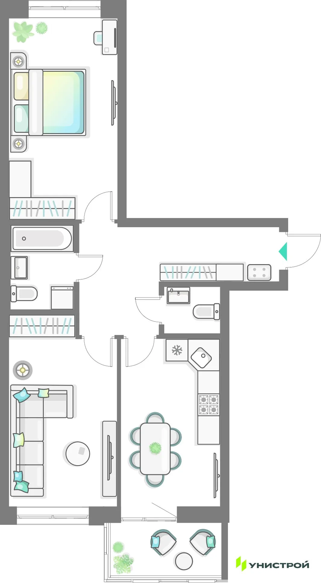 Планировка 2-комн. квартира, 62.7 м² ЖК «Лето»