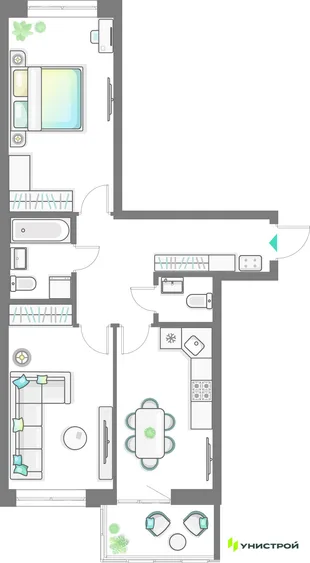 Планировка 2-комн. квартира, 62.7 м² ЖК «Лето»