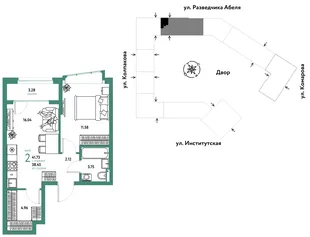 Планировка 2-комн. квартира, 41.73 м² ЖК «Страна.Парковая»