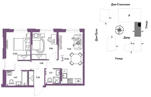 Планировка 3-комн. квартира, 54.64 м² ЖК «Европейский берег 2.0»