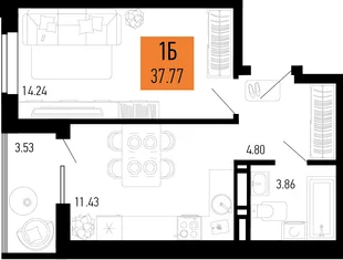 Планировка 1-комн. квартира, 37.77 м² ЖК «Столицыно»