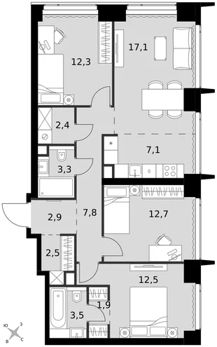 Квартира 4-комн. квартира, 86 м² ЖК «Amber Сity» Фото 1 Квартира 4-комн. квартира, 86 м² ЖК «Amber Сity» Фото 1