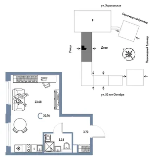 Планировка Студия, 30.76 м² ЖК «Сердце Сибири»