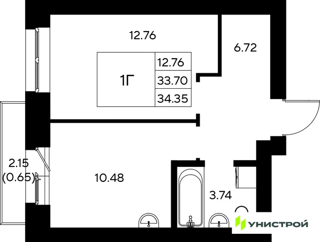 Планировка 1-комн. квартира, 34.35 м² ЖК «Царёво City» Планировка 1-комн. квартира, 34.35 м² ЖК «Царёво City»
