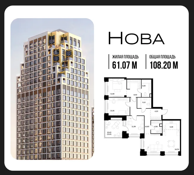 Планировка 3-комн. квартира, 108.2 м² ЖК «NOVA (Нова)» Планировка 3-комн. квартира, 108.2 м² ЖК «NOVA (Нова)»