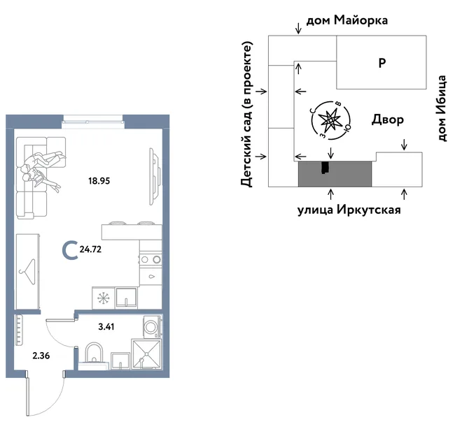 Планировка Студия, 24.72 м² ЖК «Остров-сад» Планировка Студия, 24.72 м² ЖК «Остров-сад»