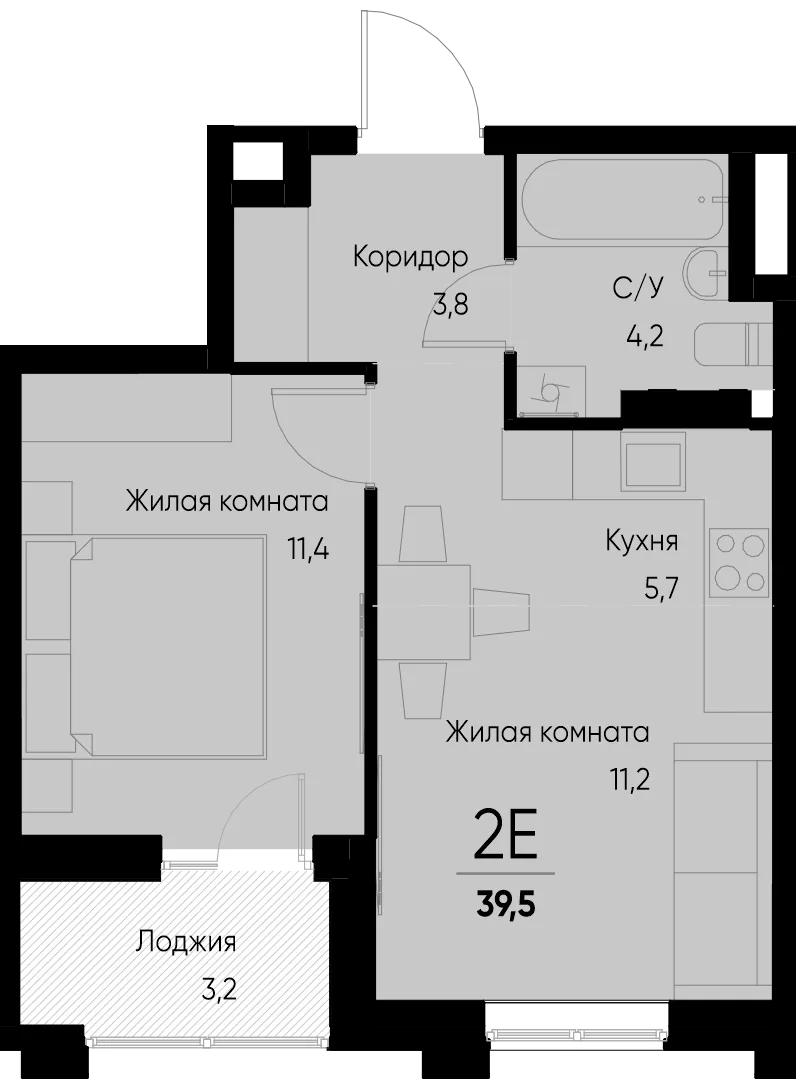 Планировка 2-комн. квартира, 39.5 м² ЖК «Васильевский остров»