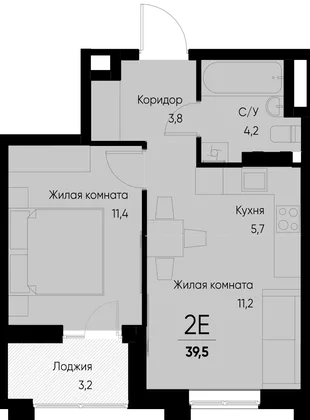 Планировка 2-комн. квартира, 39.5 м² ЖК «Васильевский остров»