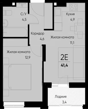 Планировка 2-комн. квартира, 41.4 м² ЖК «Васильевский остров»