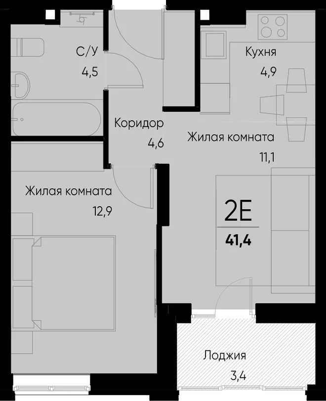 Планировка 2-комн. квартира, 41.4 м² ЖК «Васильевский остров» Планировка 2-комн. квартира, 41.4 м² ЖК «Васильевский остров»
